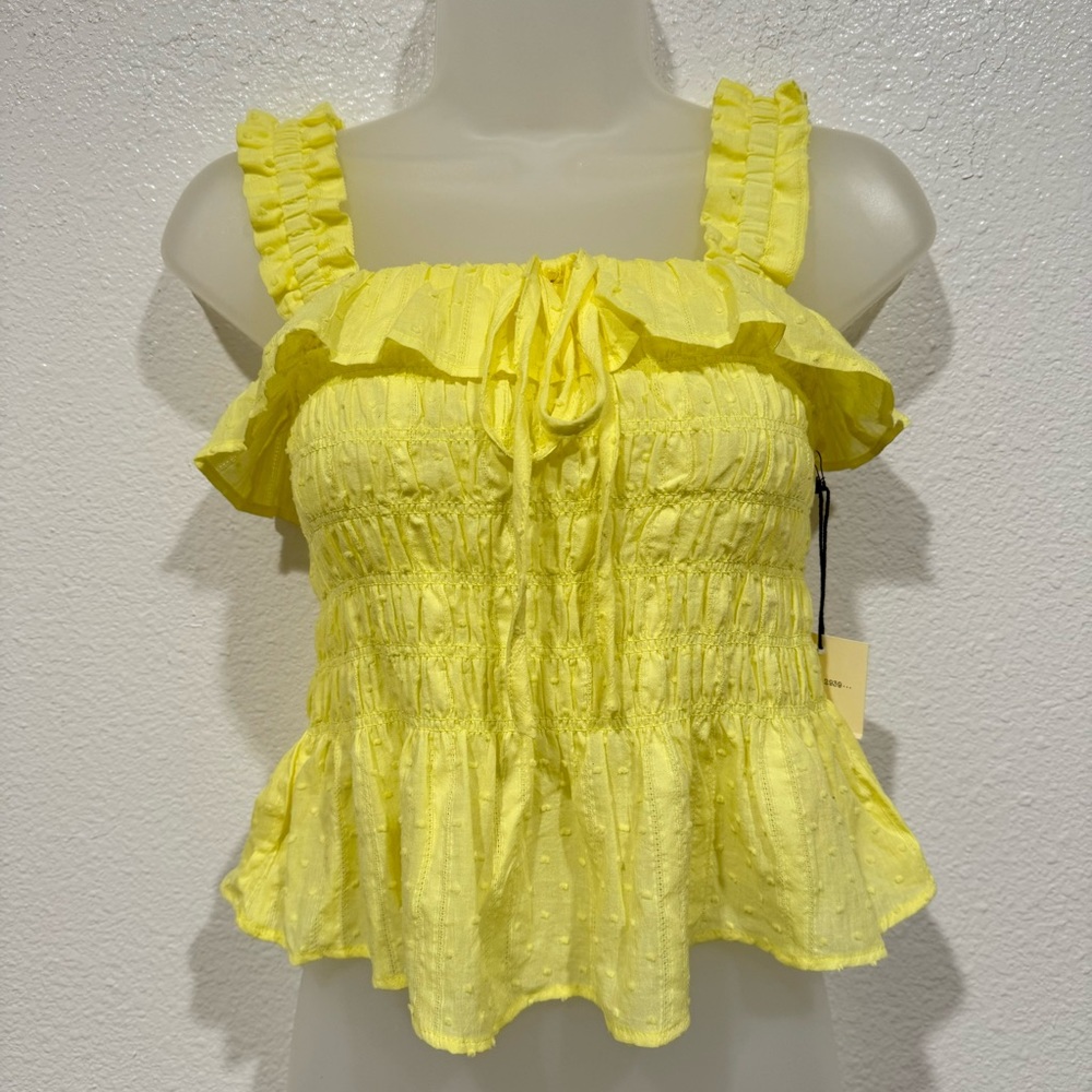NWT suite 2939 yellow runched ruffle from tie sleeveless tank top shirt blouse